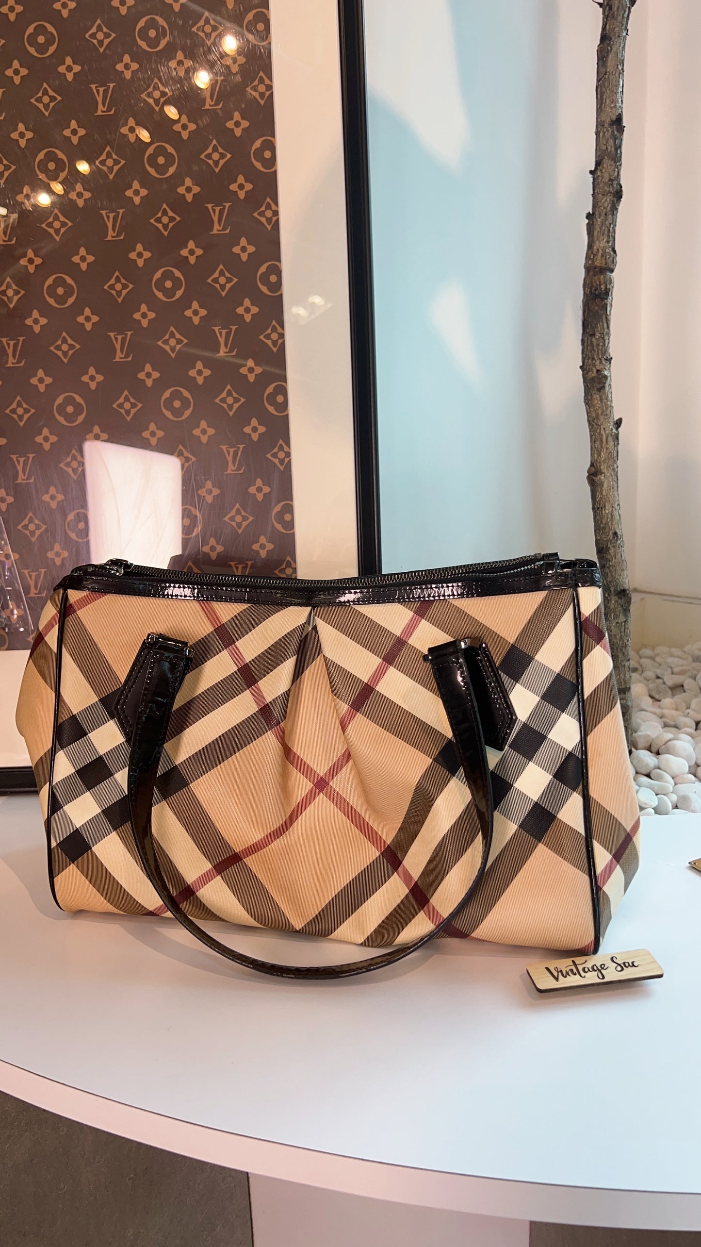 Burberry Nova Check Medium Mulberry Tote Bag