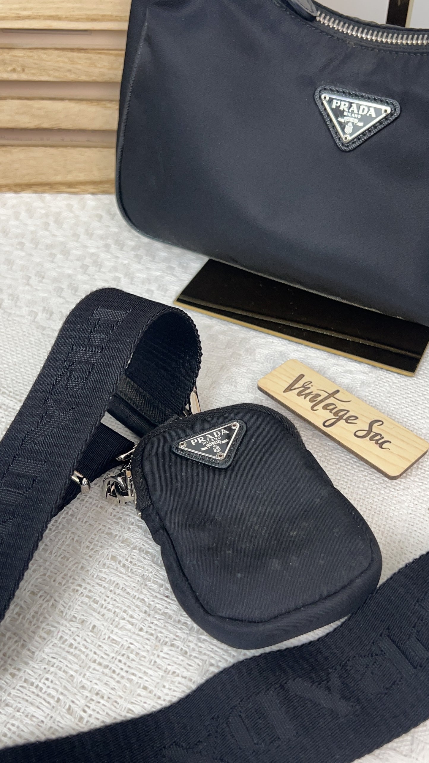 Prada Black Nylon Re-edition 2005 3 in 1 Hobo