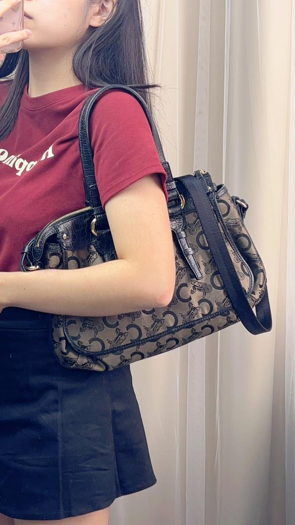 Celine Brown Canvas Vintage C Carriage Handbag