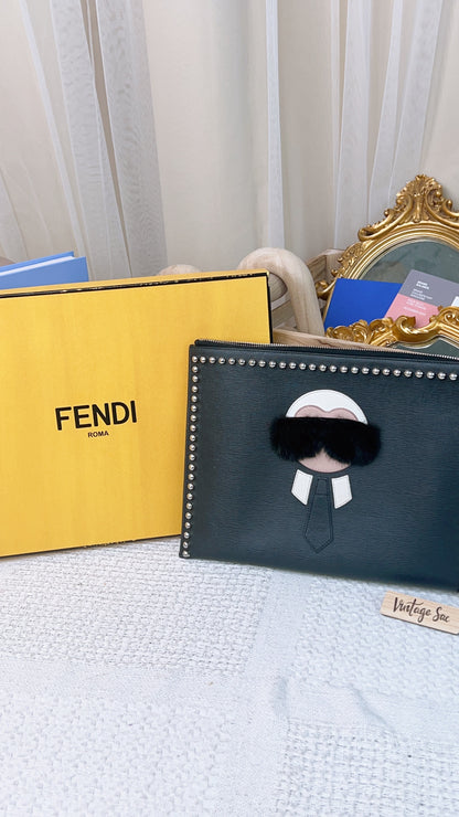 Fendi Black Karlito Clutch Studs