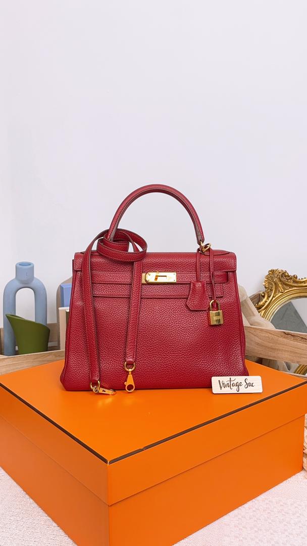 Hermes Red Togo Kelly 28 (GHW)