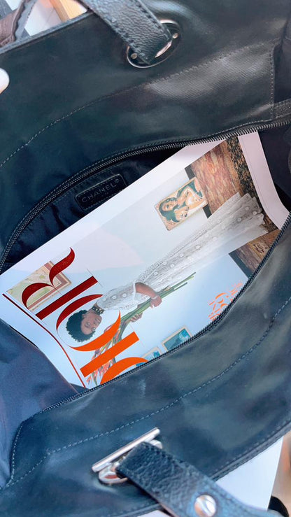 Chanel Black Coated Canvas Medium Biarritez Tote (SHW)