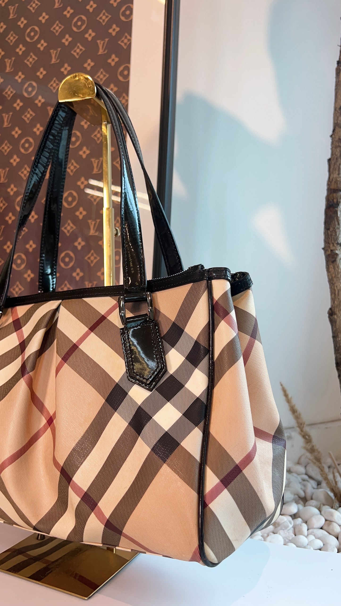 Burberry Nova Check Medium Mulberry Tote Bag