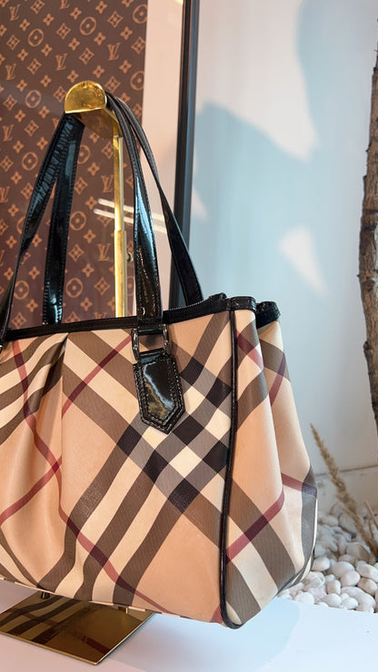 Burberry Nova Check Medium Mulberry Tote Bag