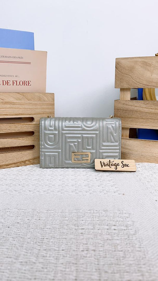 Fendi Silver Metallic Nappa Logo Embossed WOC (GHW)