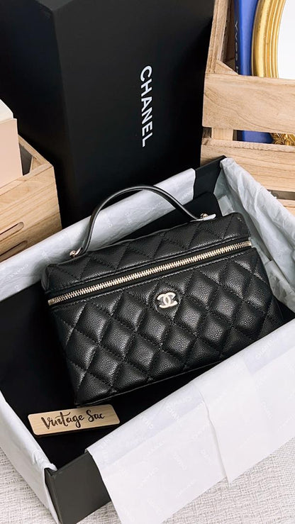 Chanel Black Caviar Top Handle Vanity Case (LGHW)