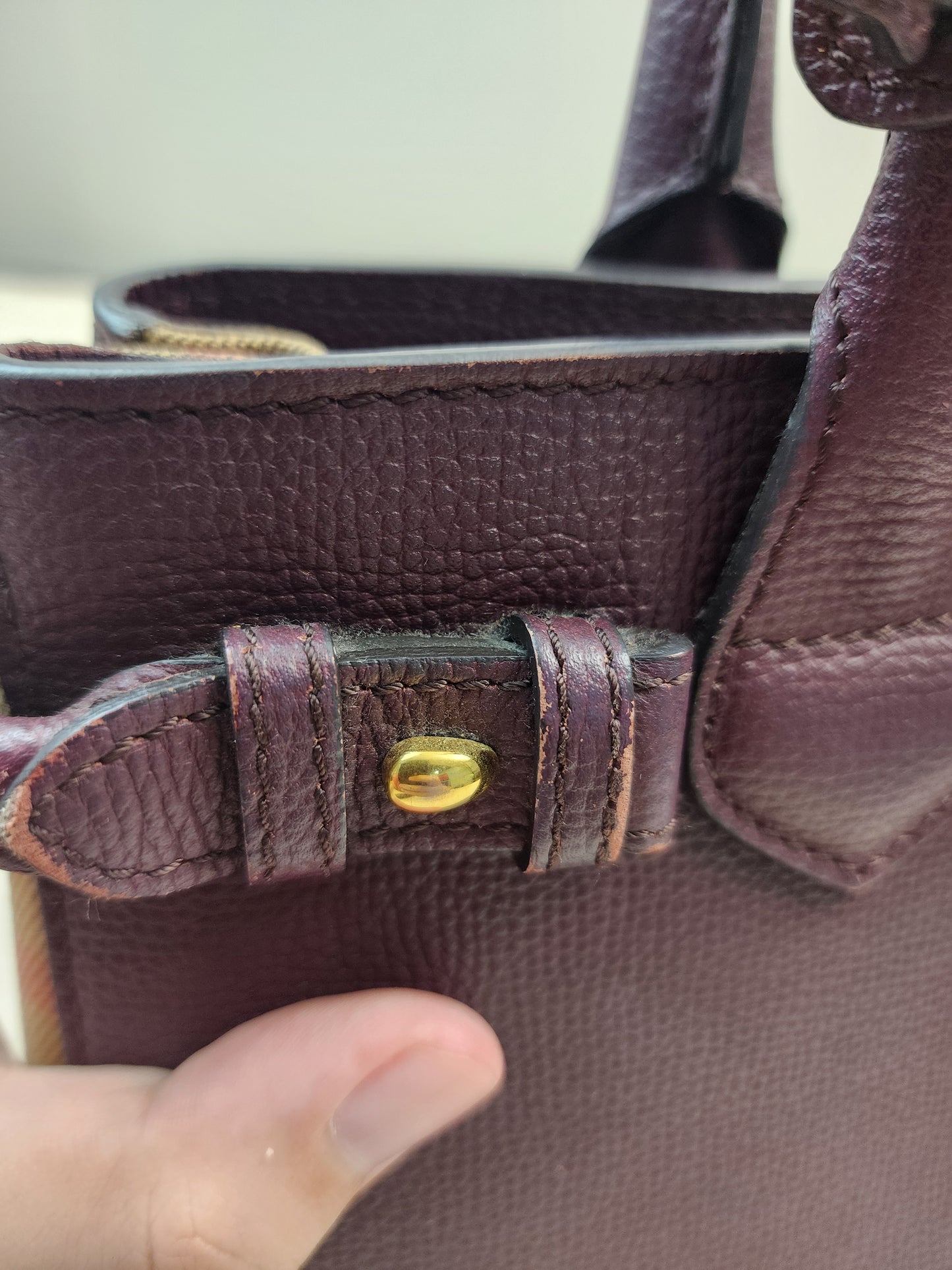 Burberry Burgundy Calfskin Banner Tote Small