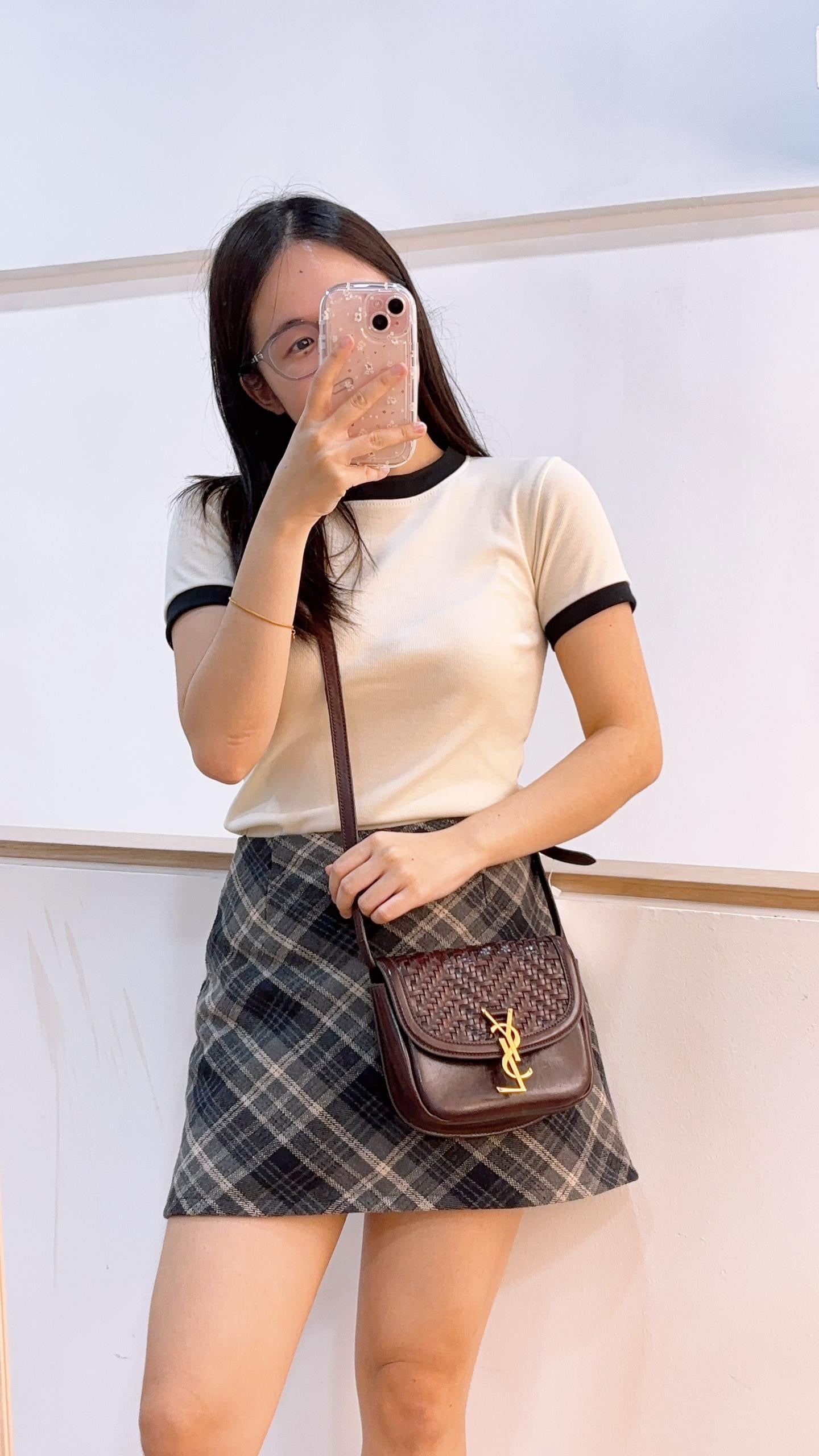 YSL Burnt Brown Woven Small Kaia Bag