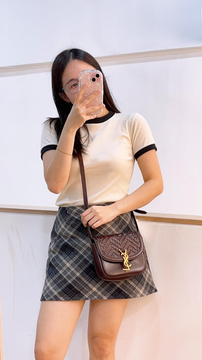 YSL Burnt Brown Woven Small Kaia Bag