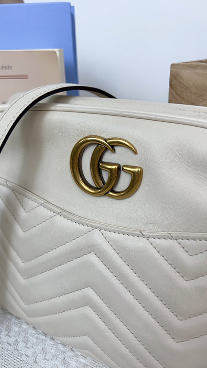 White Calfskin Medium Marmont Camera Bag GHW