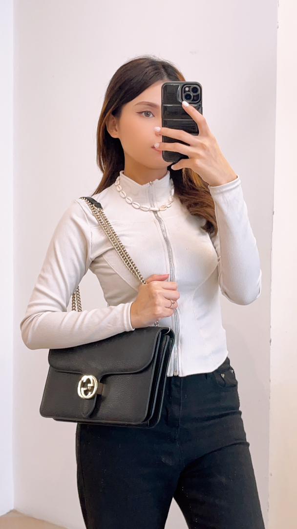 Gucci Black Medium Interlocking Chain Bag (GHW)