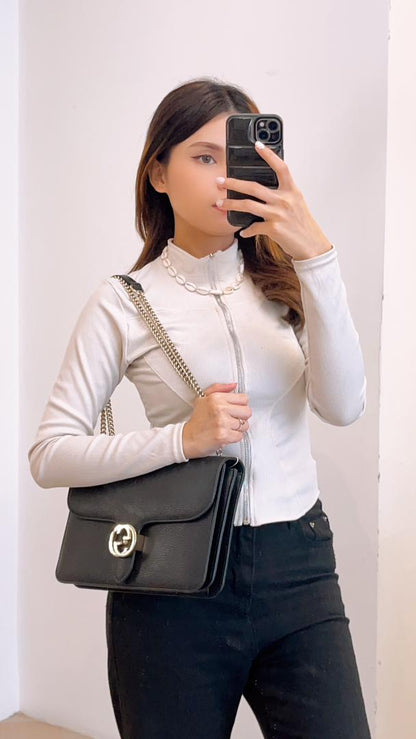 Gucci Black Medium Interlocking Chain Bag (GHW)