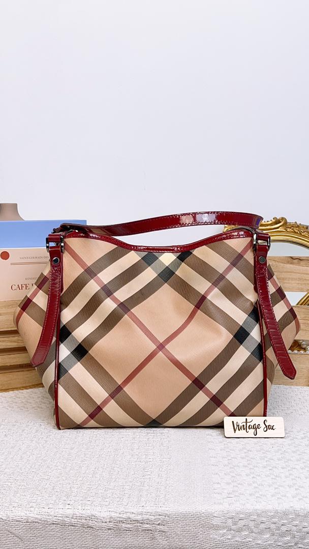 Burberry Red / Beige House Check PVC Cantebury Tote