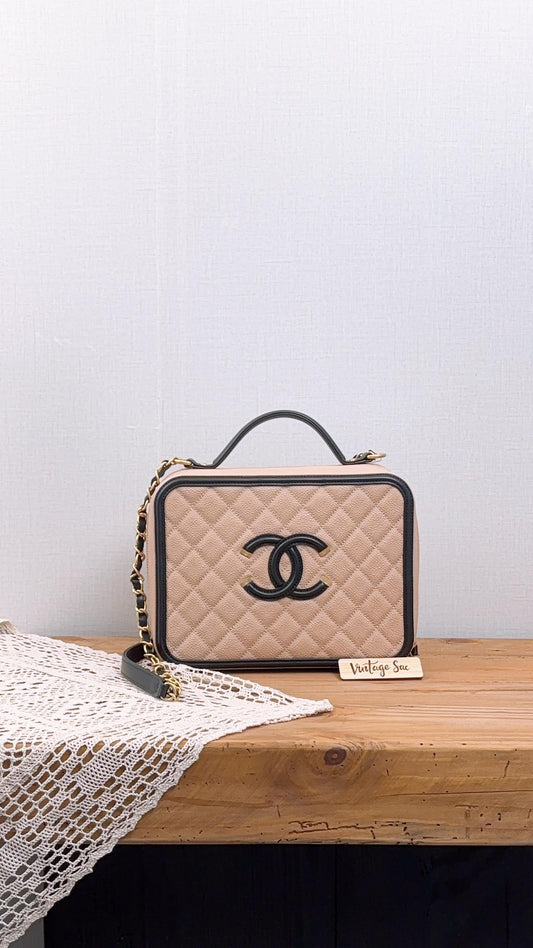 Chanel Beige Caviar Large Filigree Case (GHW)