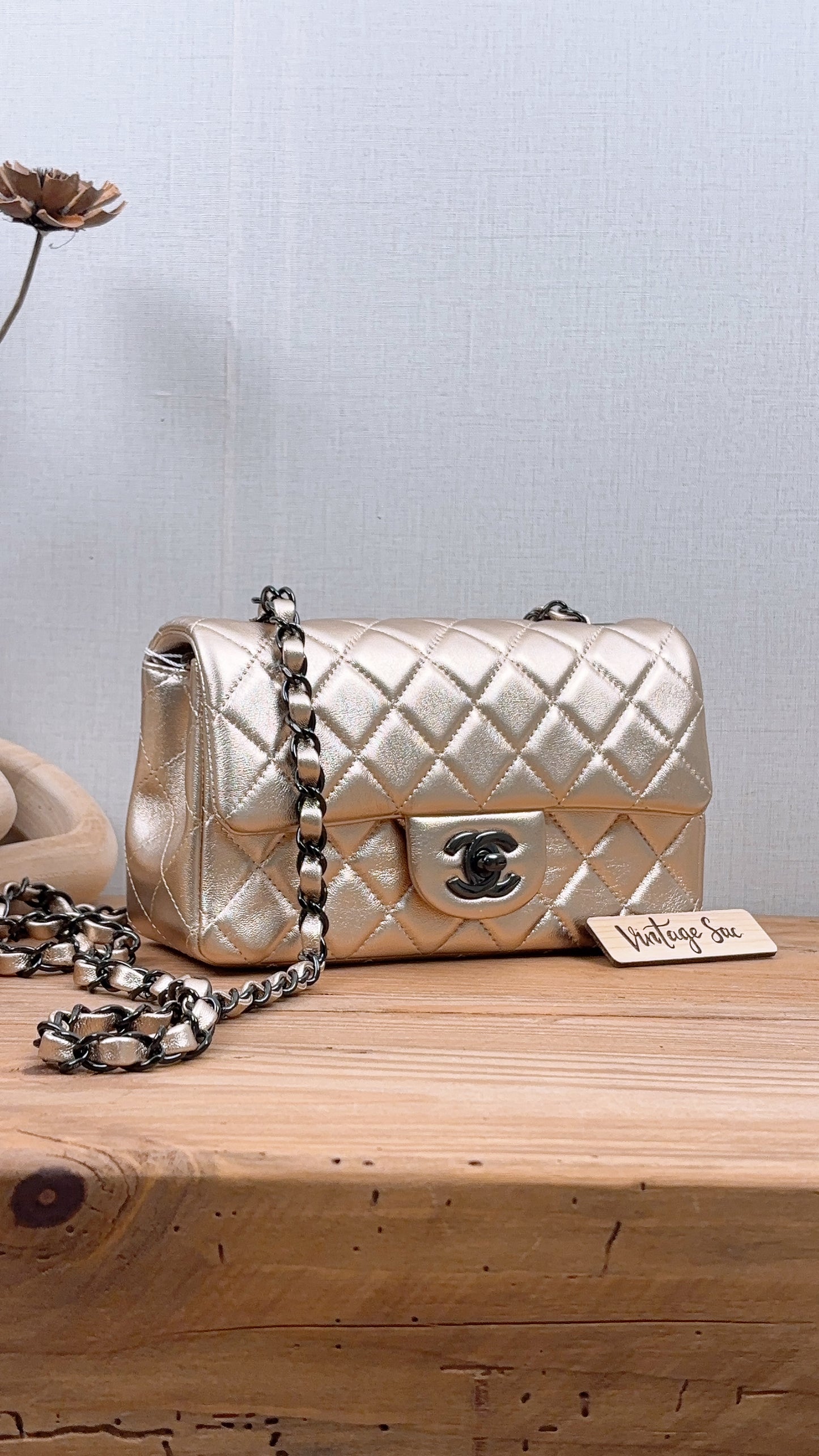 Chanel Metallic Gold Lambskin Classic Mini Rectangular Flap Bag (BHW)