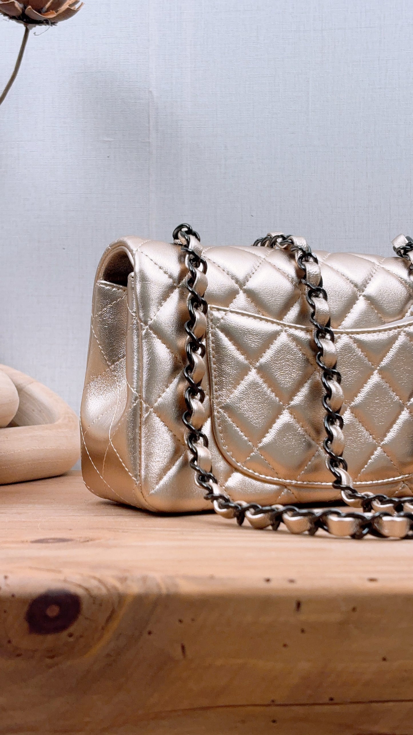 Chanel Metallic Gold Lambskin Classic Mini Rectangular Flap Bag (BHW)