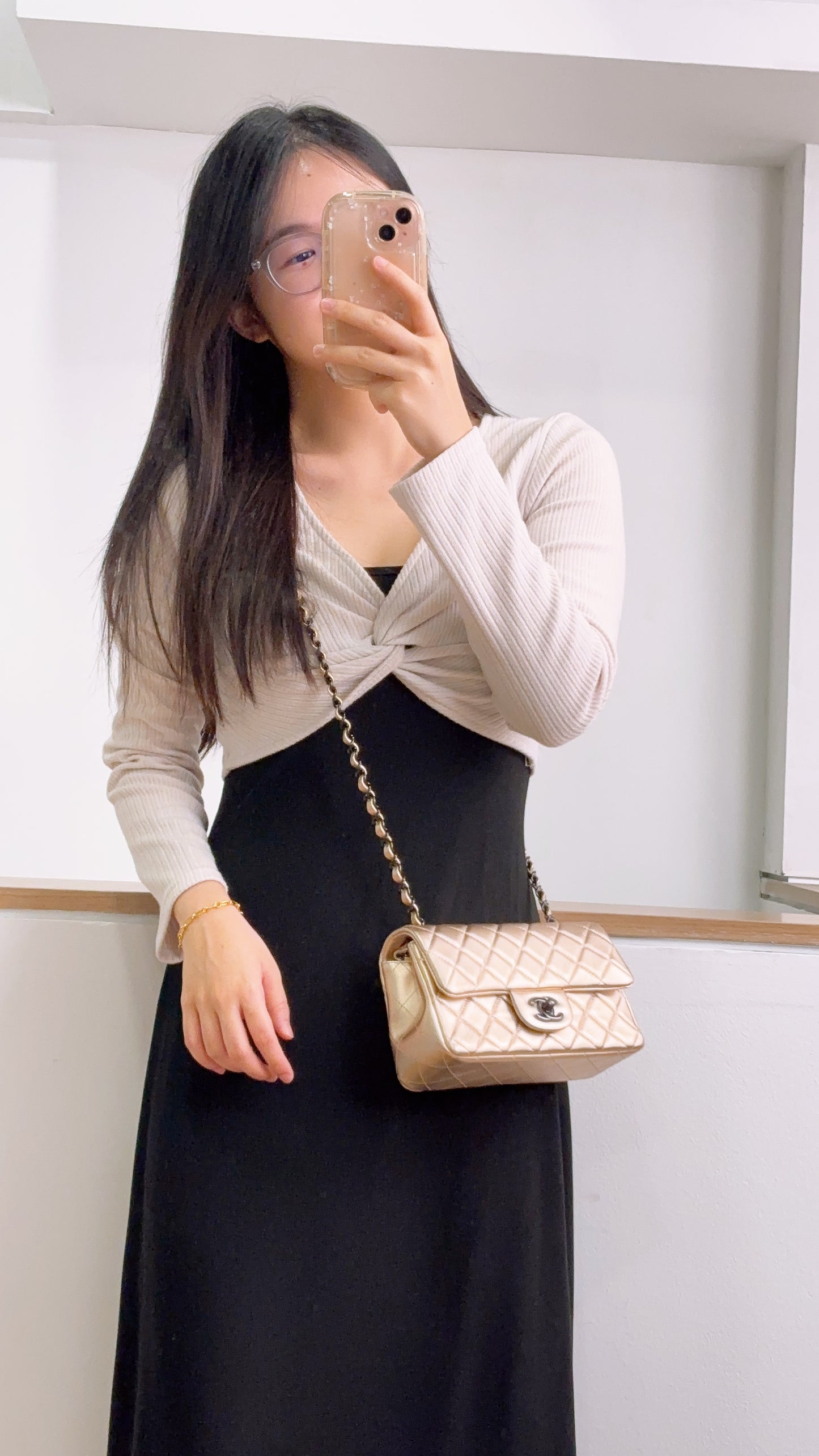 Chanel Metallic Gold Lambskin Classic Mini Rectangular Flap Bag (BHW)