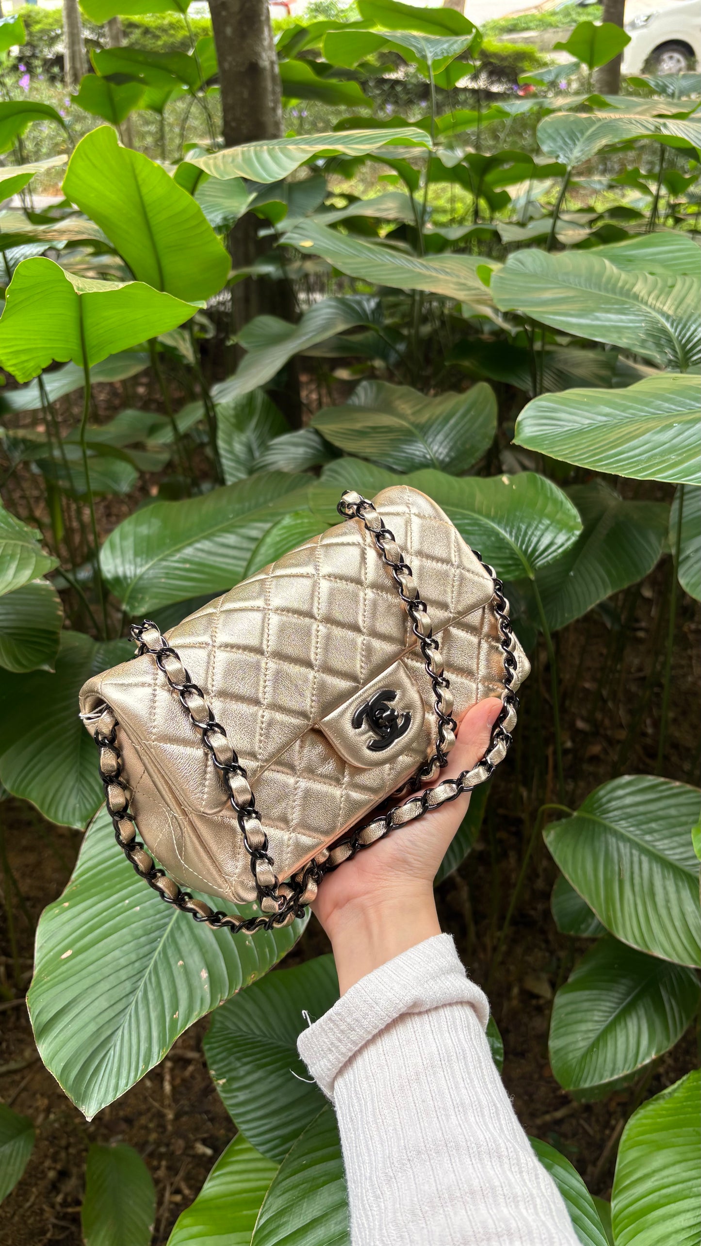 Chanel Metallic Gold Lambskin Classic Mini Rectangular Flap Bag (BHW)