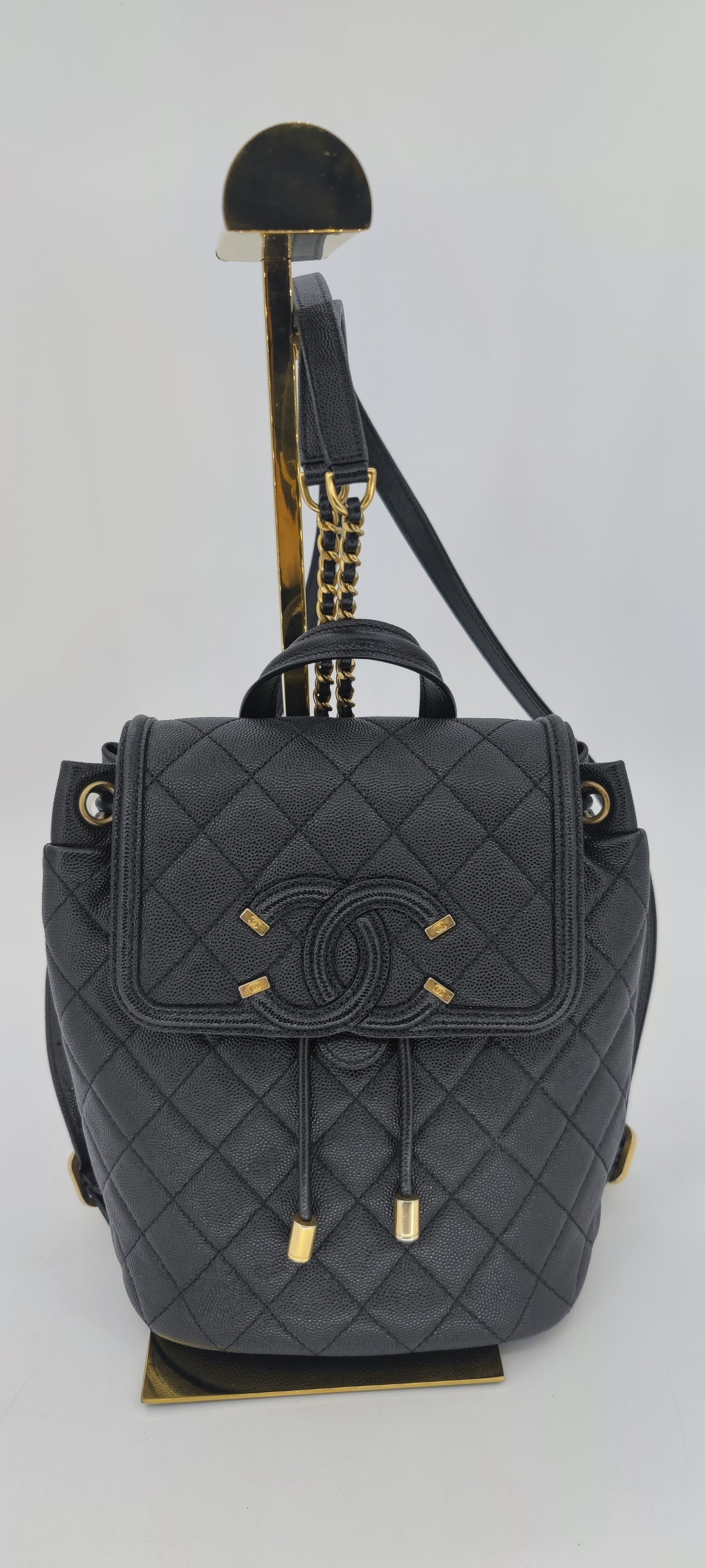 Chanel Black Caviar Filigree Small Backpack GHW