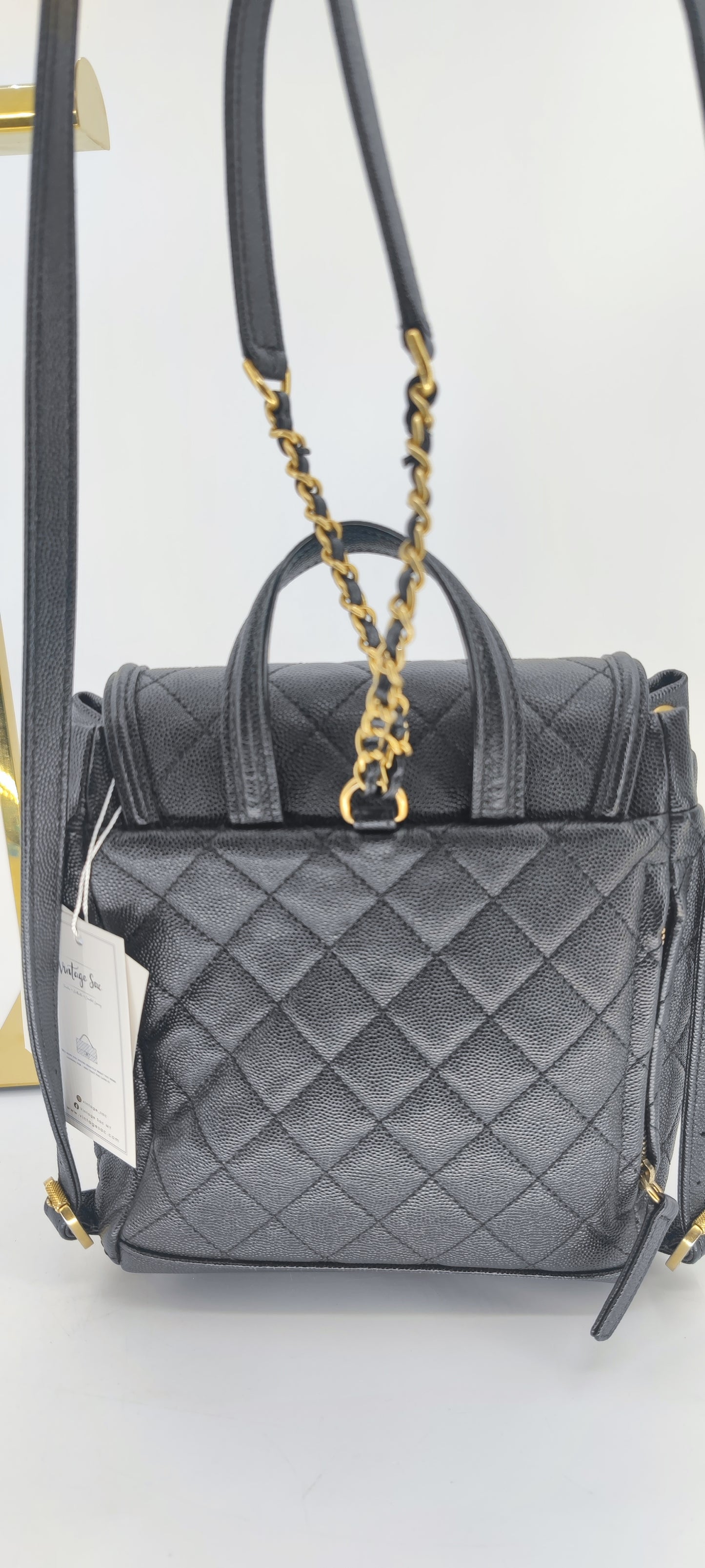 Chanel Black Caviar Filigree Small Backpack GHW