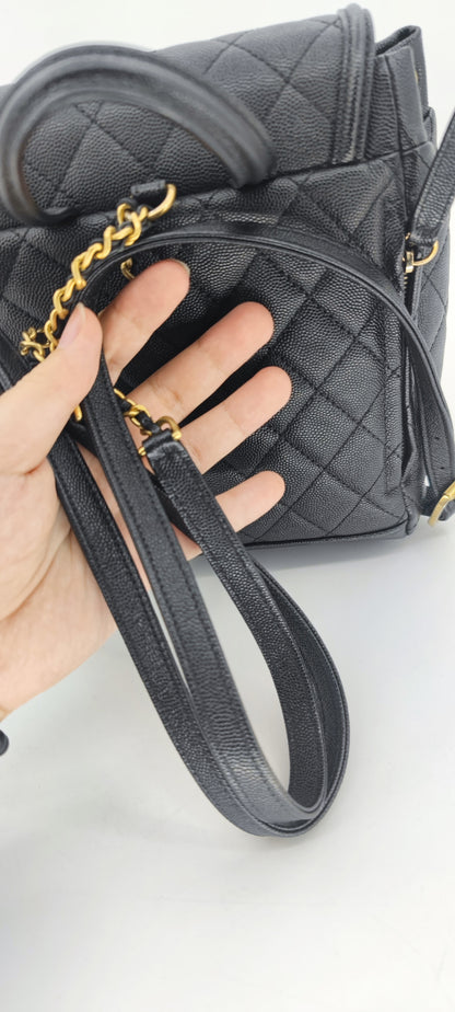 Chanel Black Caviar Filigree Small Backpack GHW