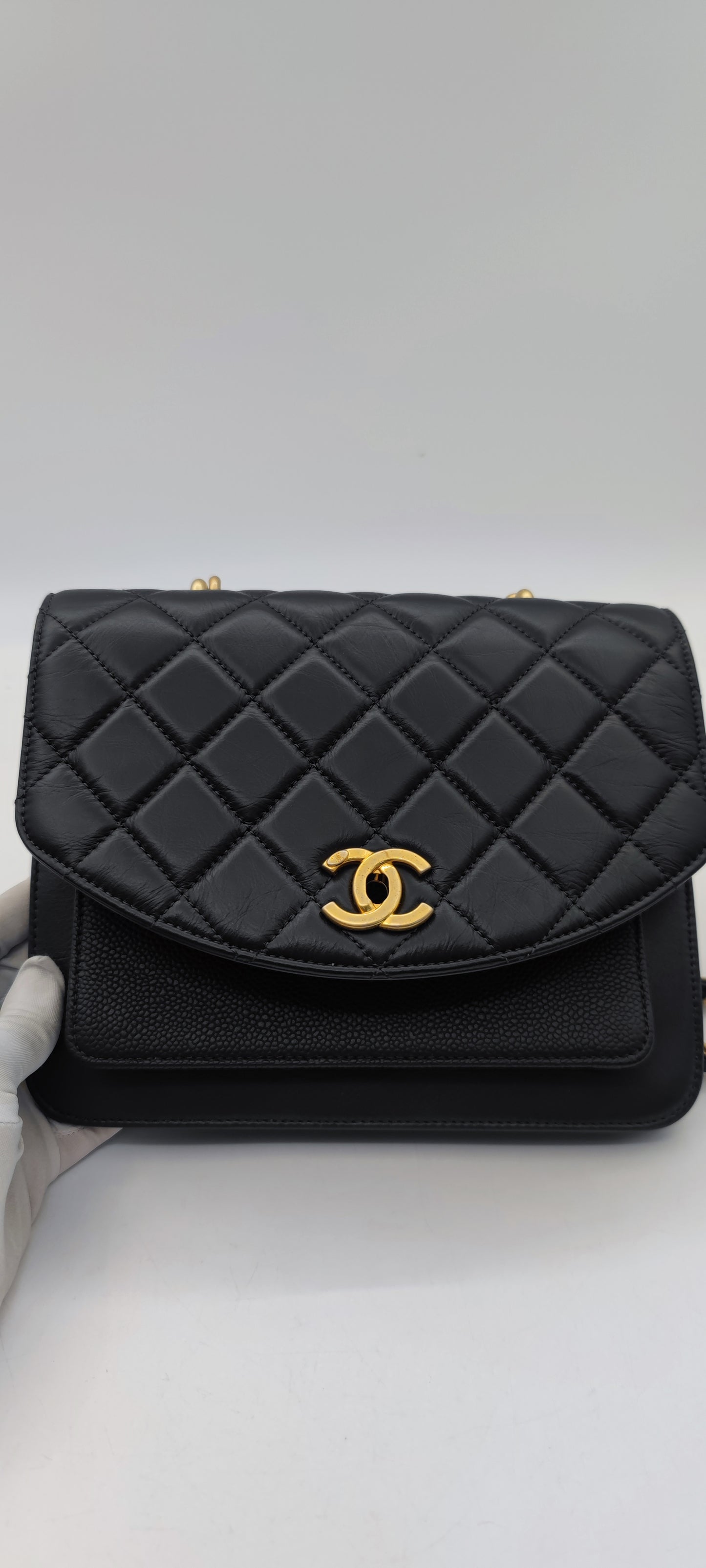 Chanel Black Caviar Calfskin Handle Flap Bag GHW