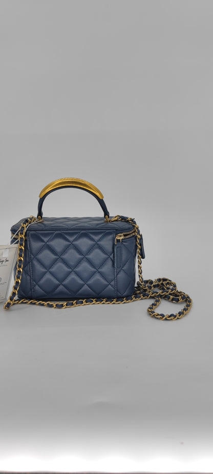 Chanel Navy Blue Lambskin Vanity with Top Handle GHW