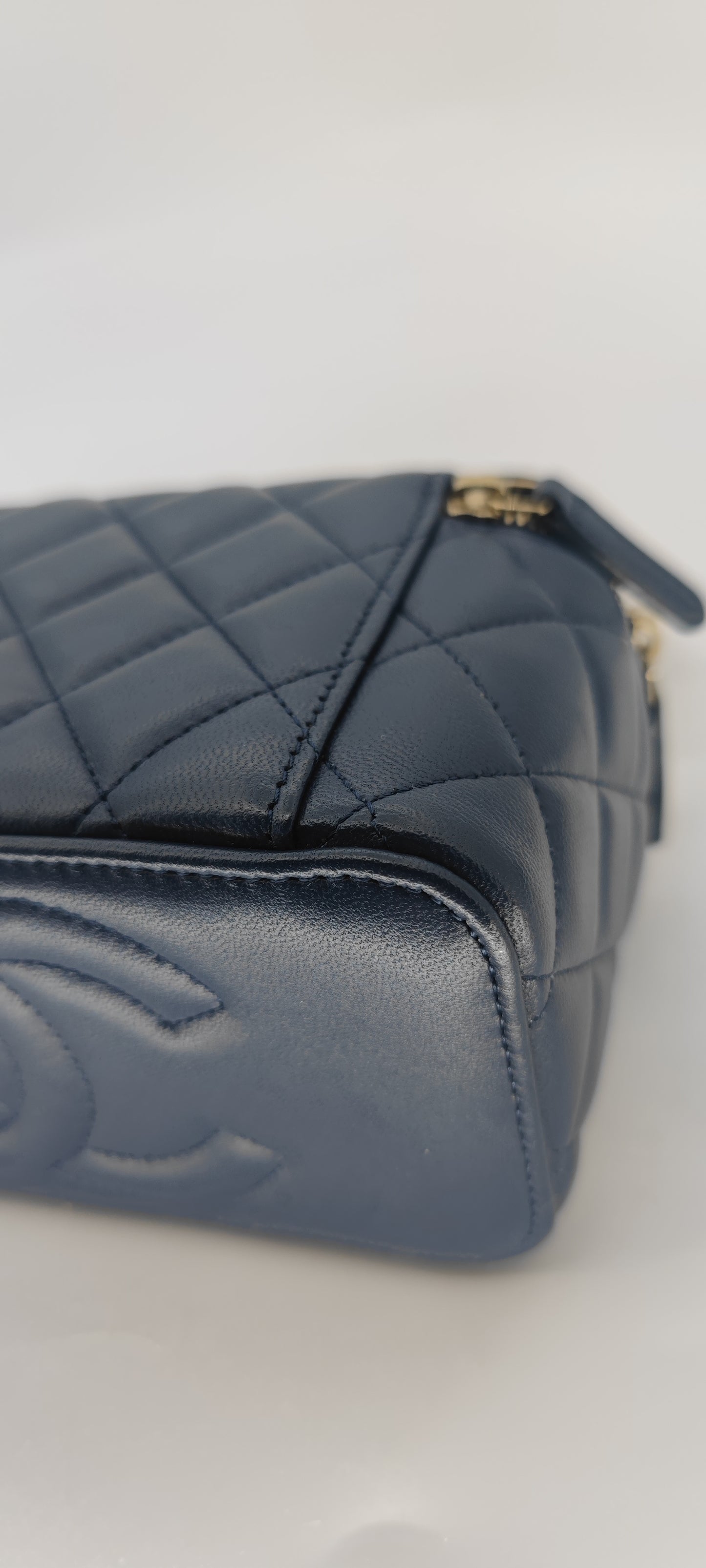 Chanel Navy Blue Lambskin Vanity with Top Handle GHW