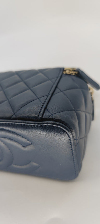 Chanel Navy Blue Lambskin Vanity with Top Handle GHW