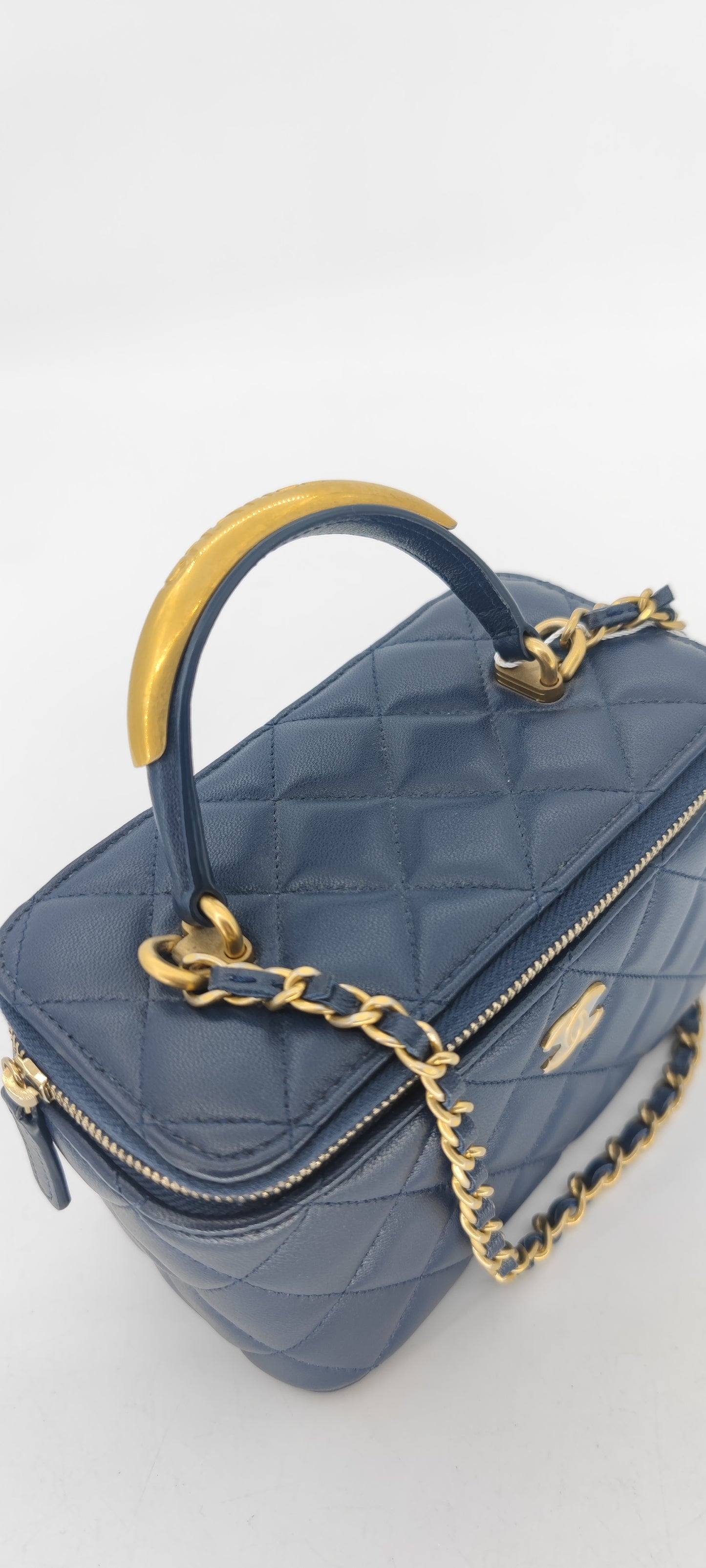 Chanel Navy Blue Lambskin Vanity with Top Handle GHW