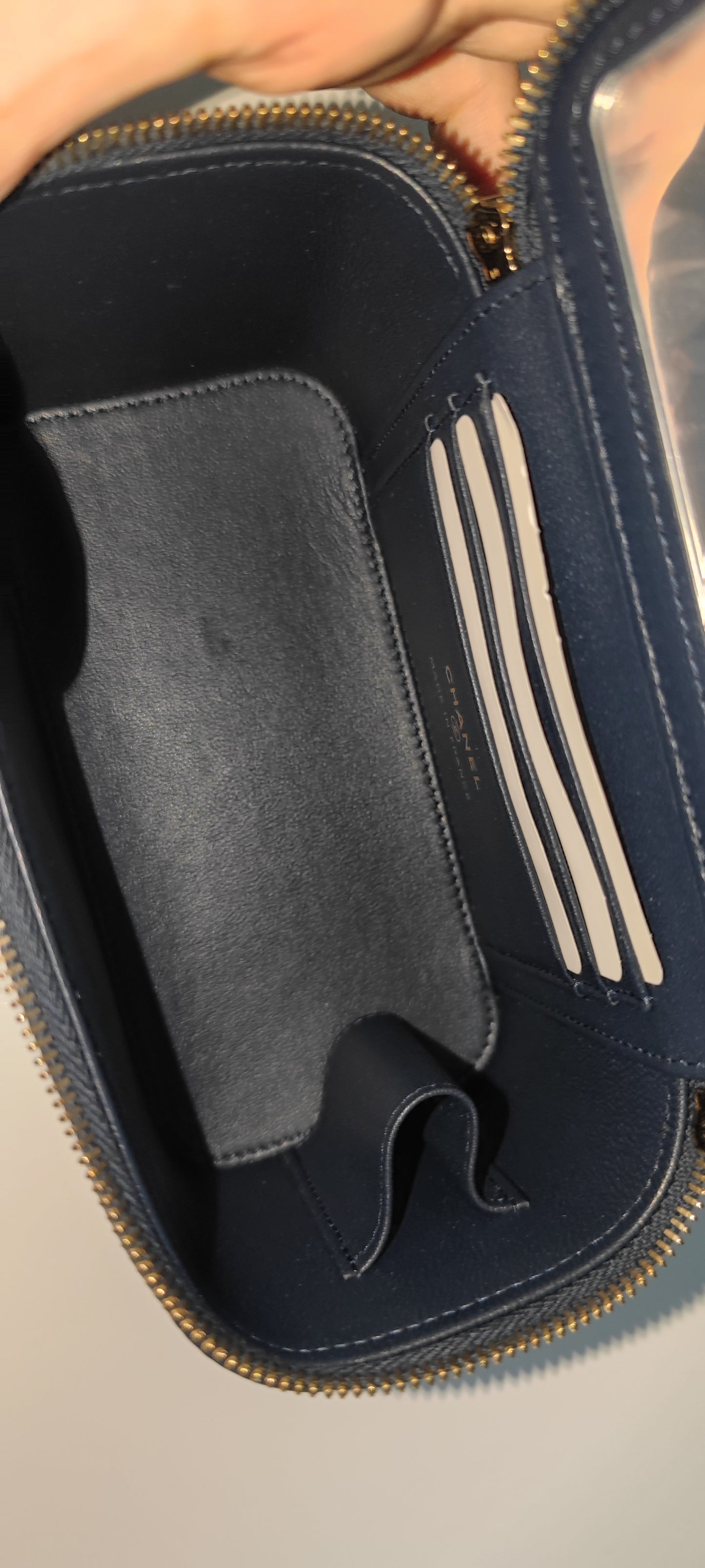 Chanel Navy Blue Lambskin Vanity with Top Handle GHW