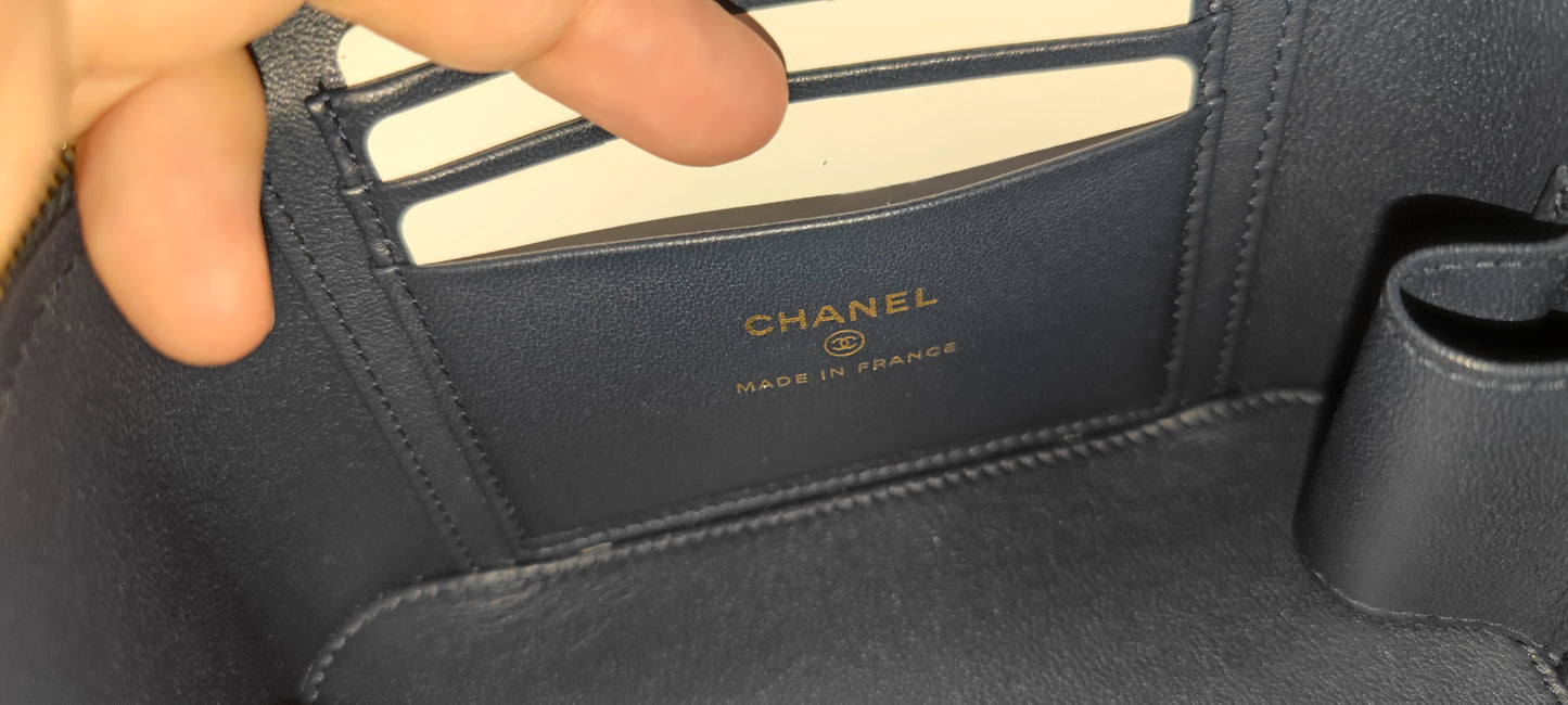 Chanel Navy Blue Lambskin Vanity with Top Handle GHW