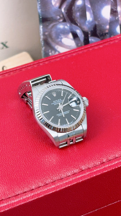 Rolex Steel Black Lady Datejust 26mm Auto Watch 69174