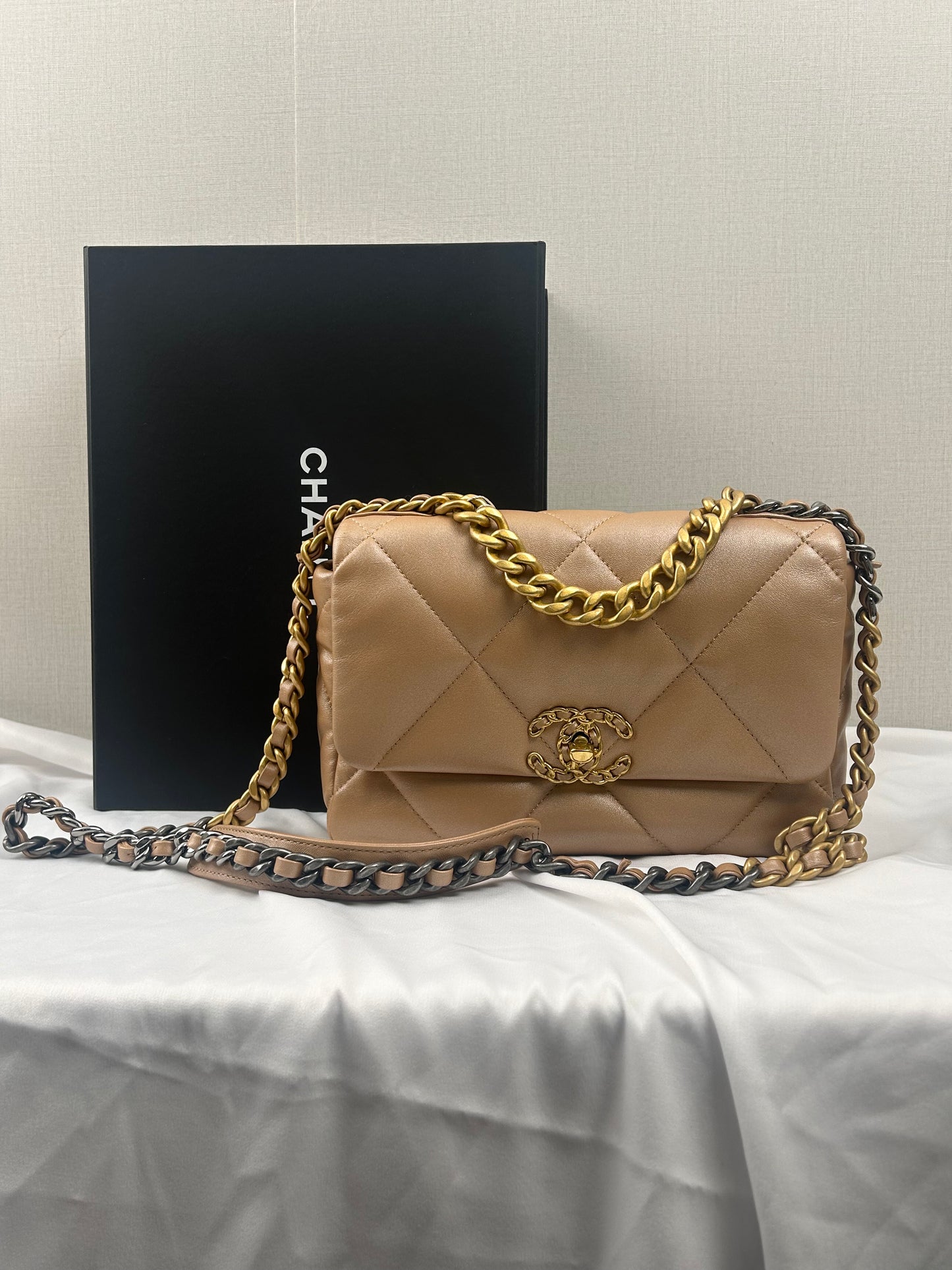 Chanel Champagne Lambskin Small 19 (GHW)