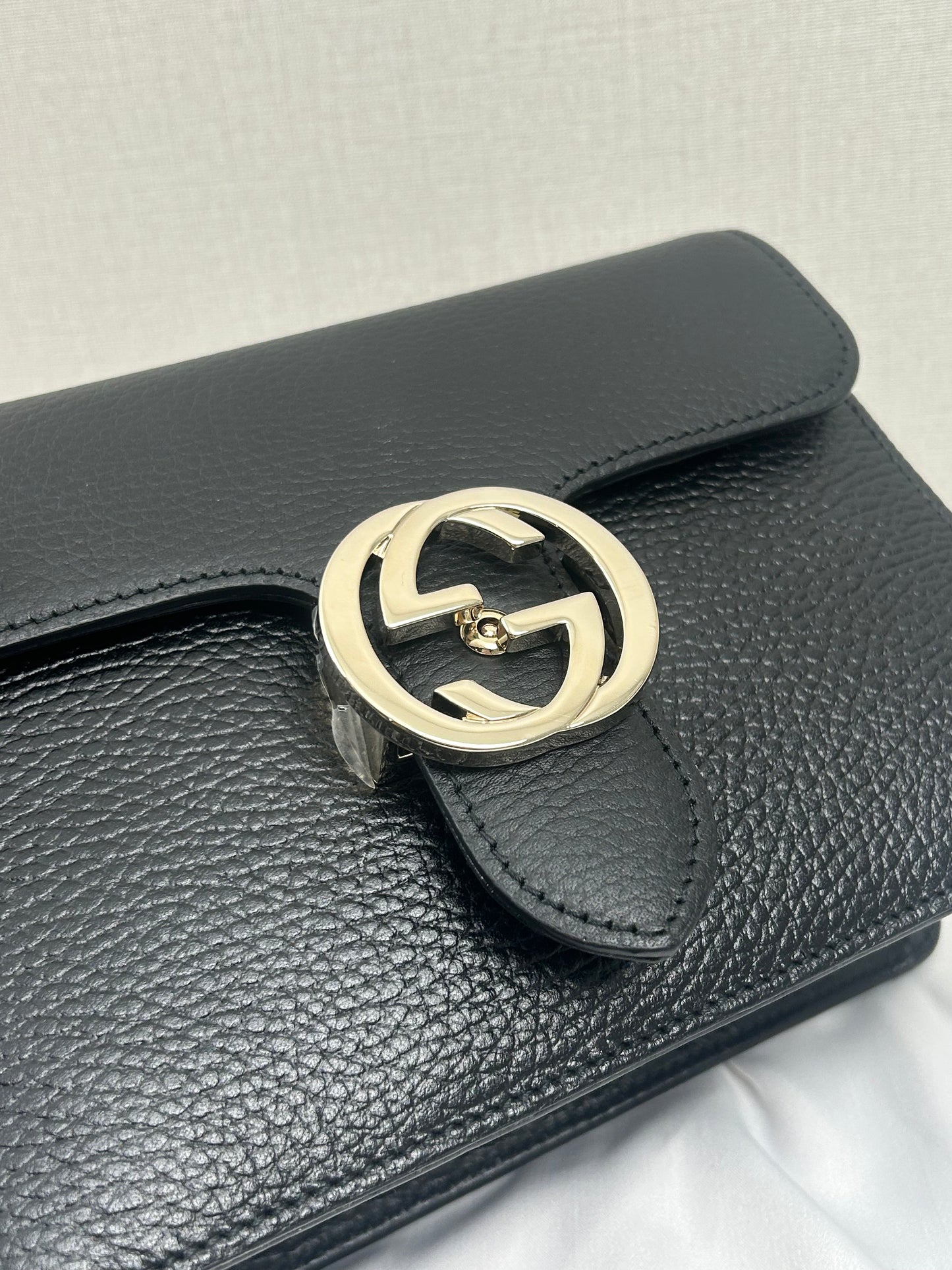 Gucci Black Calfskin GG Interlocking Shoulder Bag (LGHW)