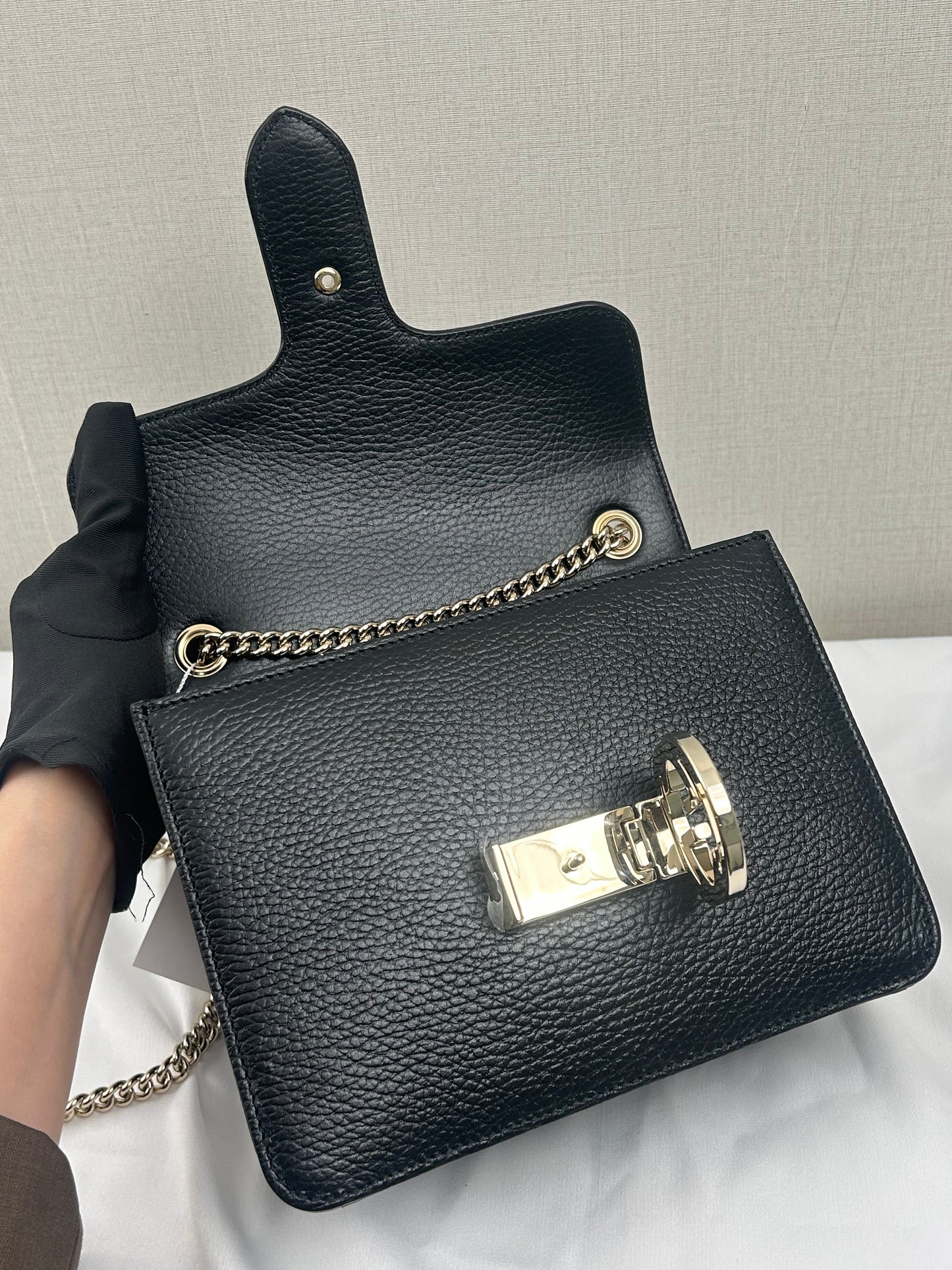 Gucci Black Calfskin GG Interlocking Shoulder Bag (LGHW)