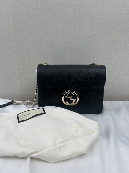 Gucci Black Calfskin GG Interlocking Shoulder Bag (LGHW)