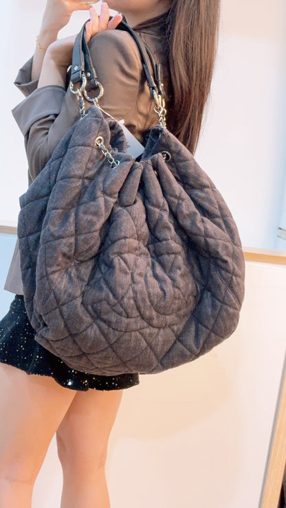 Chanel Black Denim Quilted Coco Stretch Spirit Cabas Tote (SHW)