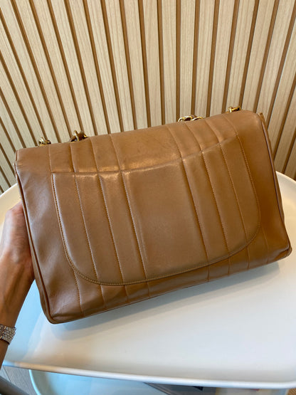 Chanel Caramel Lambskin Big CC Vertical Stitched Jumbo Flap Bag 30cm (GHW)