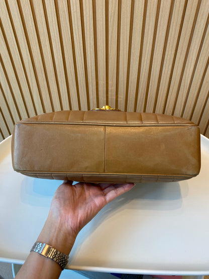 Chanel Caramel Lambskin Big CC Vertical Stitched Jumbo Flap Bag 30cm (GHW)
