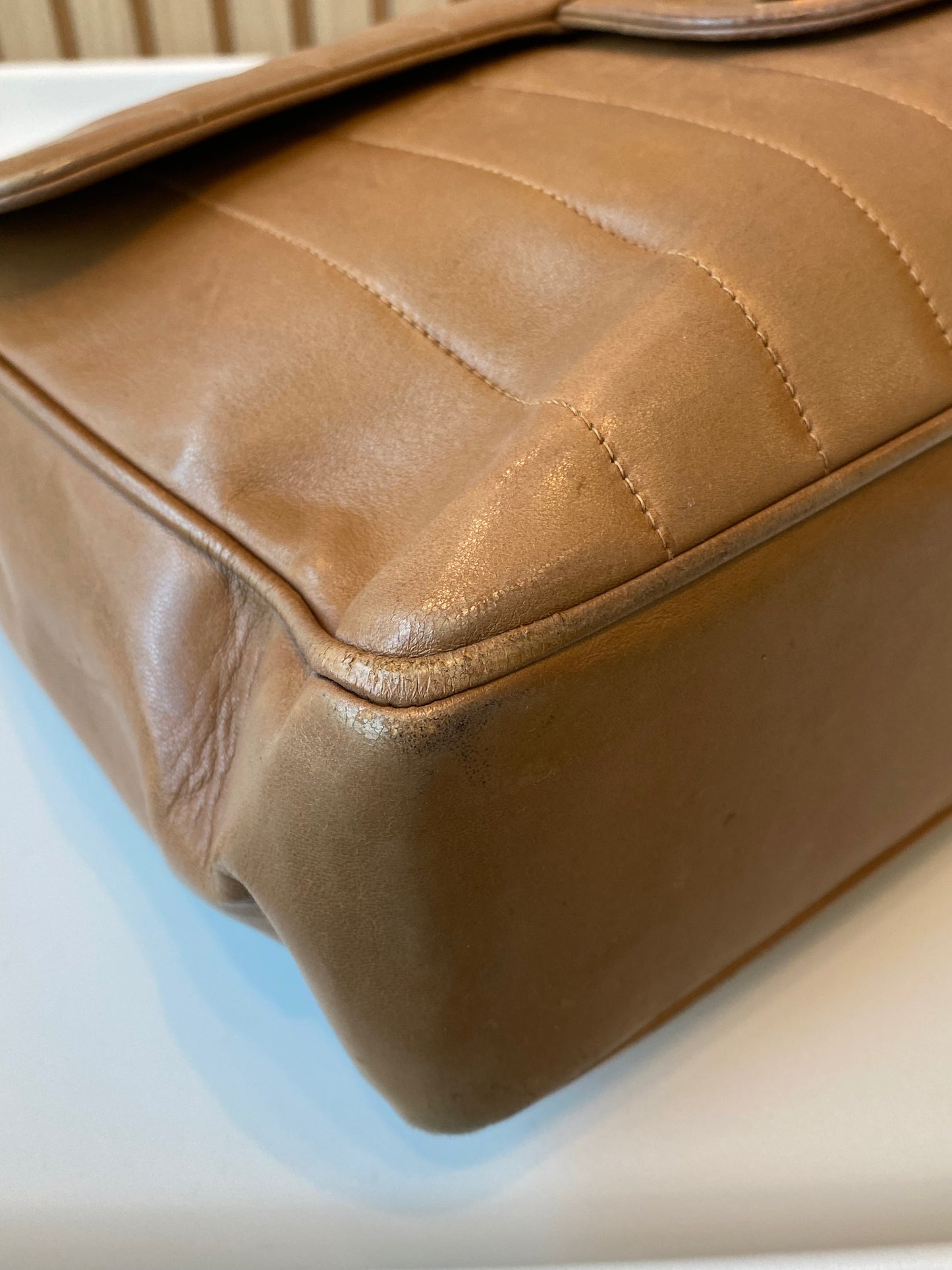 Chanel Caramel Lambskin Big CC Vertical Stitched Jumbo Flap Bag 30cm (GHW)