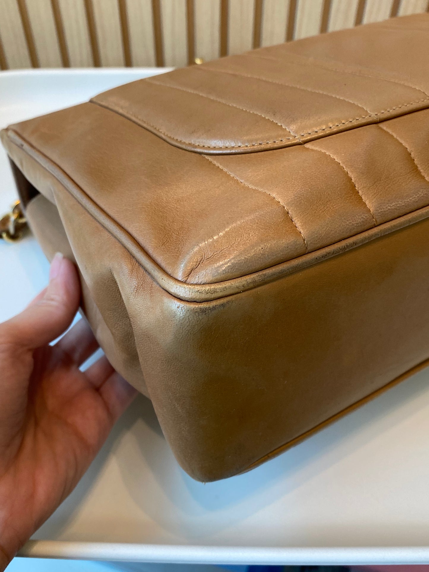 Chanel Caramel Lambskin Big CC Vertical Stitched Jumbo Flap Bag 30cm (GHW)