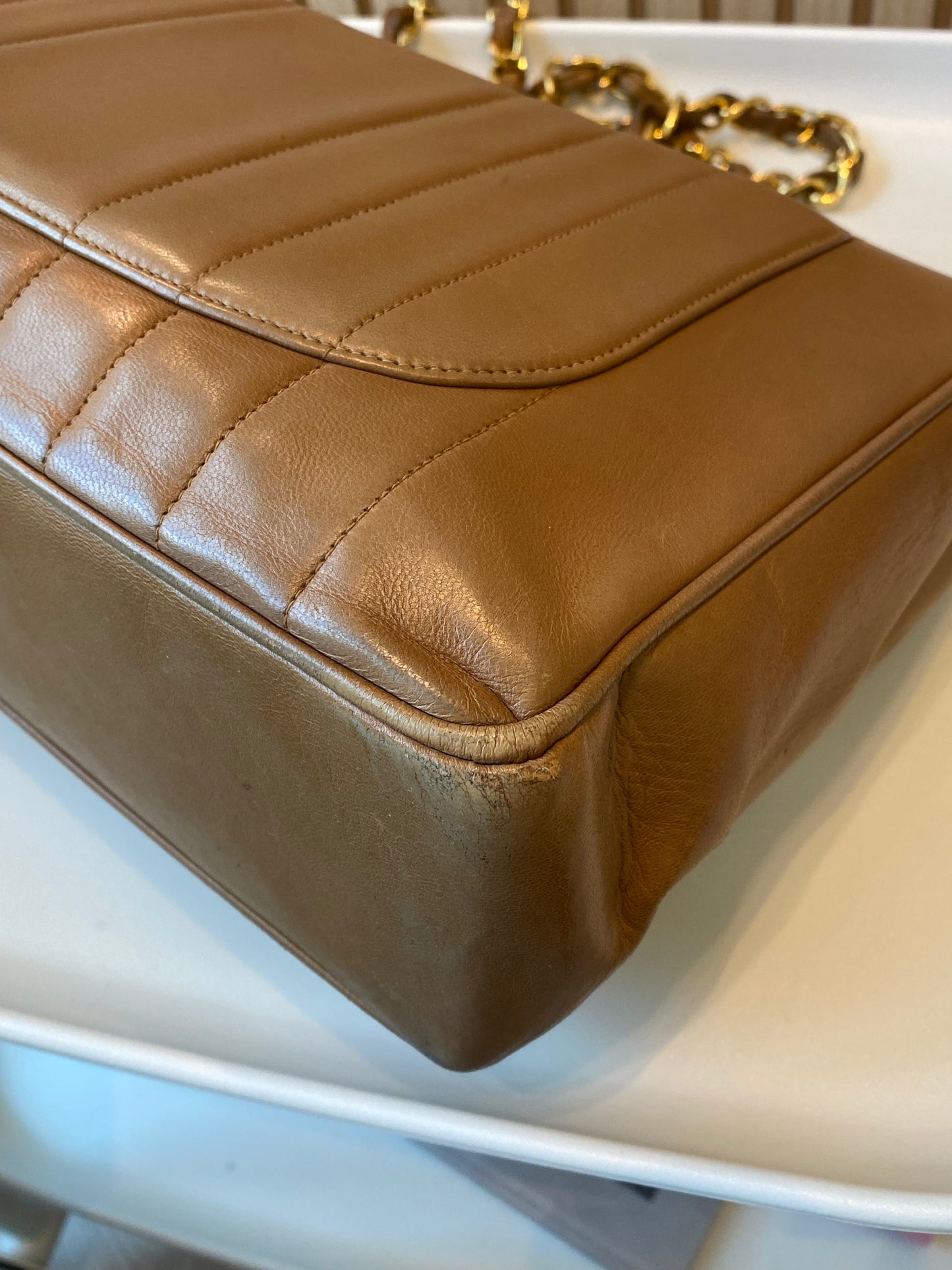 Chanel Caramel Lambskin Big CC Vertical Stitched Jumbo Flap Bag 30cm (GHW)