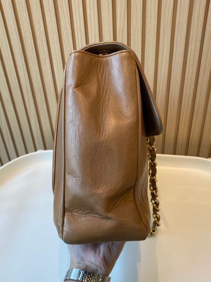 Chanel Caramel Lambskin Big CC Vertical Stitched Jumbo Flap Bag 30cm (GHW)