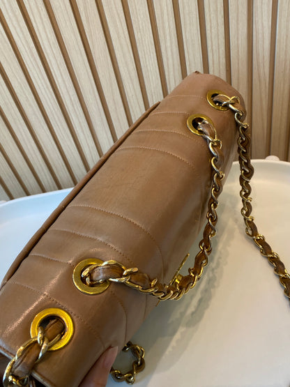 Chanel Caramel Lambskin Big CC Vertical Stitched Jumbo Flap Bag 30cm (GHW)