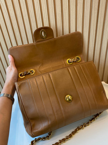 Chanel Caramel Lambskin Big CC Vertical Stitched Jumbo Flap Bag 30cm (GHW)