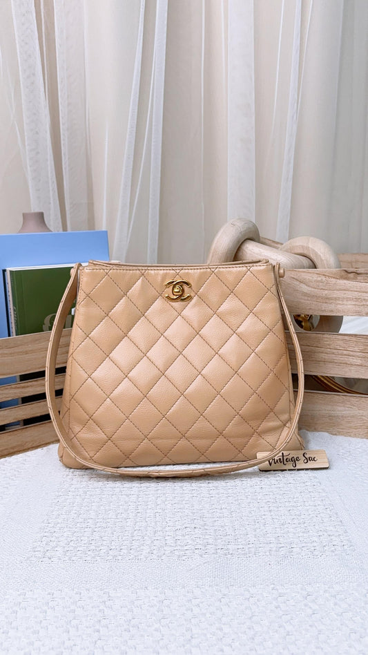 Chanel Beige Caviar Biface Shoulder Bag GHW