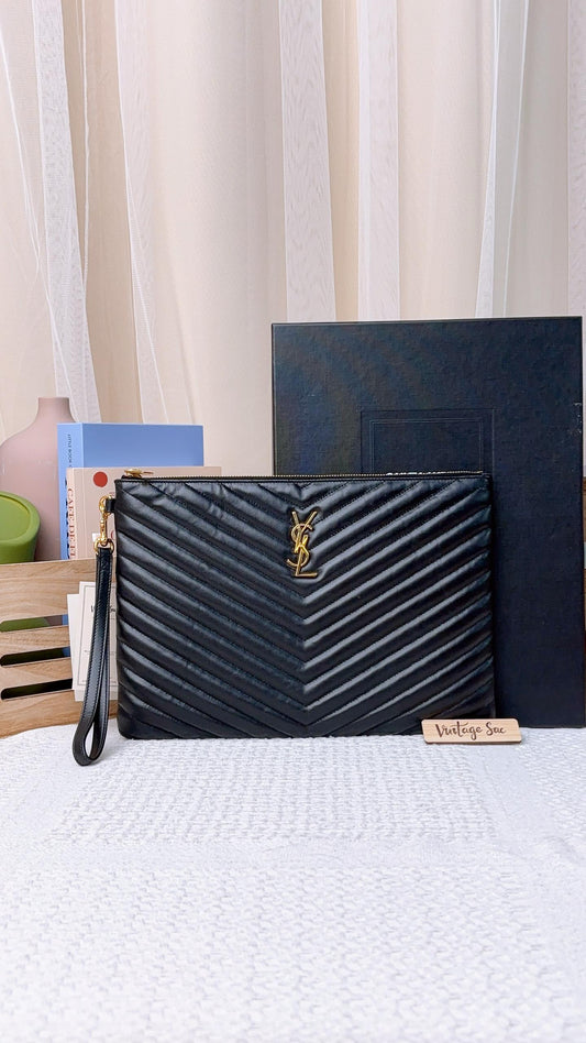 YSL Black Cassandre Tablet Pouch (GHW)