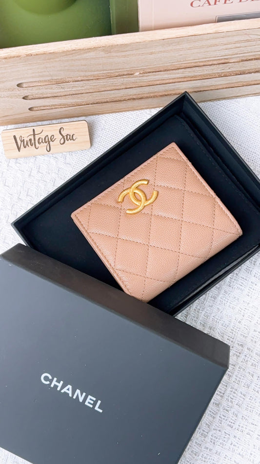 Chanel Dark Beige Caviar 23B Bifold Compact Wallet (GHW)