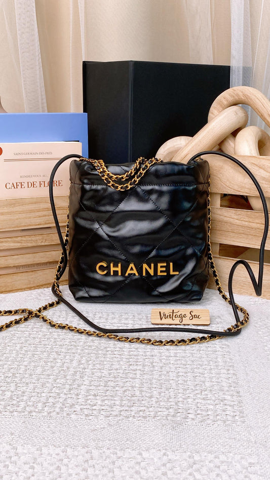 Chanel Black Calfskin Mini 22 Bag GHW